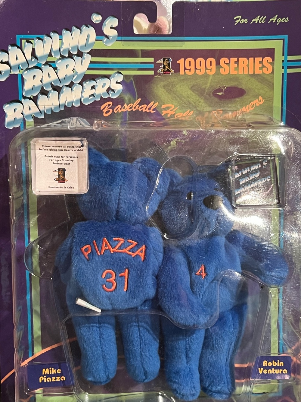 1999 Salvinos Baby Bammers Mike Piazza #31 + Robin Ventura #4 Plush Bear - Blue